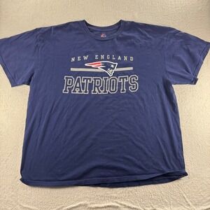 New England Patriots Majestic Navy Blue NFL Football T Shirt 2XL Casual Fan Gear